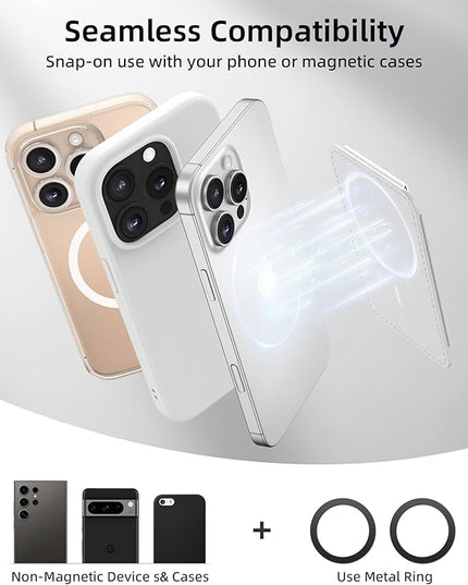 Magsafe Wallet with Angle Adjustable Stand, Magnetic Card Holder for iPhone 16/15/14/13/12 Series (Not for iPhone Mini), 1 Slot, 6 Cards, White