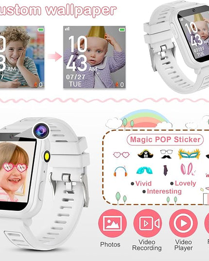 Phyulls Kids Smart Watch Gift for Girls Age 4-12, Smart Watch for Kids with 39 Games HD Touch Screen Watches Camera Video Music Pedometer Flashlight Educational Toys Birthday Gifts for Girls