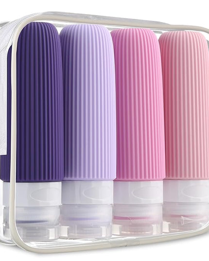 Travel Bottles for Toiletries, Tsa Approved 3oz Portable Travel Bottles, BPA Free Leak Proof Squeezable Silicone Travel Size Containers, Travel Accessories with Clear Toiletry Bag (4 Pack)