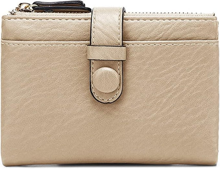 AOXONEL Women's Wallets Leather Wallets for Women Rfid Small Ladies Wallet Billfolds for Women,Trifold Mini Wallets for Women with Double Zipper Coin Pocket (Beige)