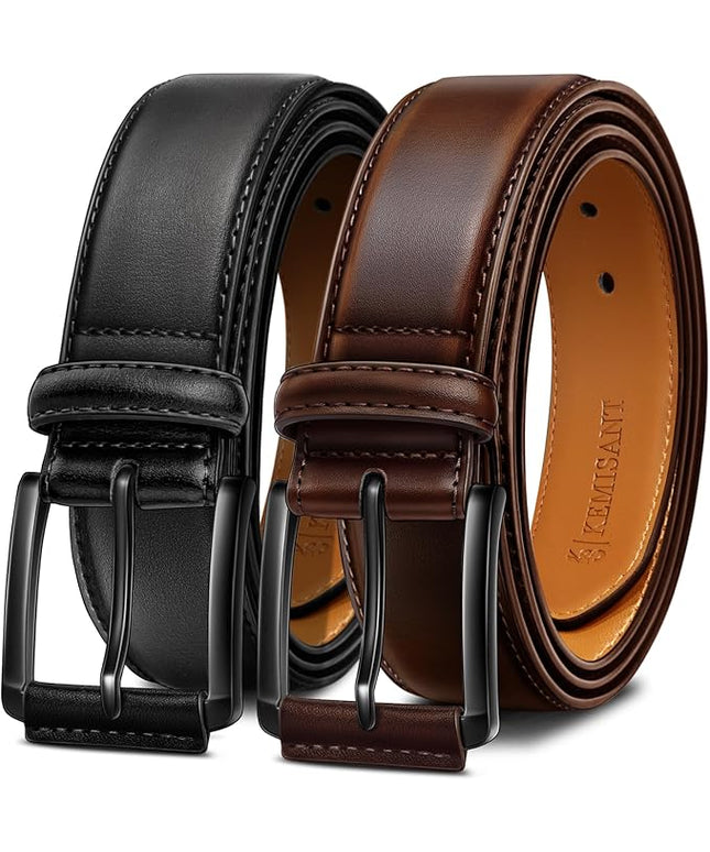 KEMISANT Men Belt 2Pack – Genuine Leather Belt for Men Dress Casual Golf Jeans 1 3/8"