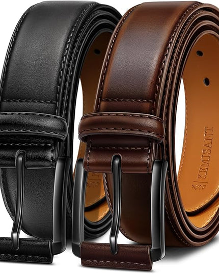 KEMISANT Men Belt 2Pack – Genuine Leather Belt for Men Dress Casual Golf Jeans 1 3/8"