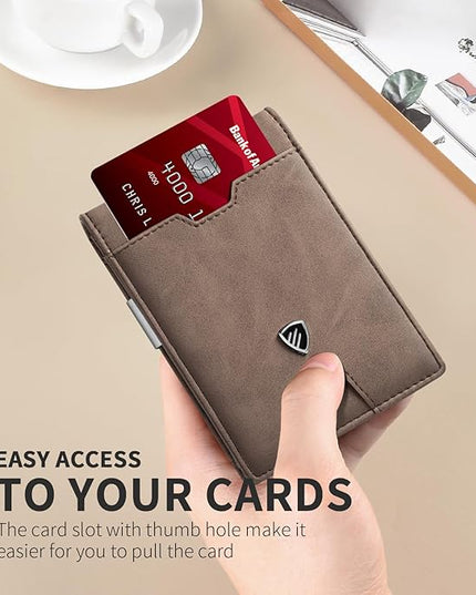 RUNBOX Mens Slim Wallet with Money Clip RFID Blocking Bifold Credit Card Holder for Men with Gift Box