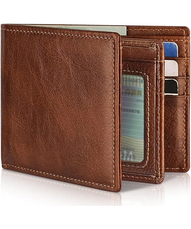 Artpaxy Mens Wallet Genuine Leather Bifold RFID Blocking Wallet for Men with 1 ID Window 13 Card Holders 2 cash pockets 1 Gift Box