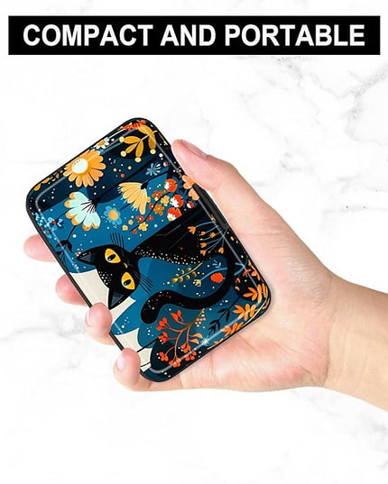 Atufsuat Credit Card Holder, Mini Aluminum Card Wallet RFID Blocking Slim Metal Hard Card Case for Women Men, Cute Cat