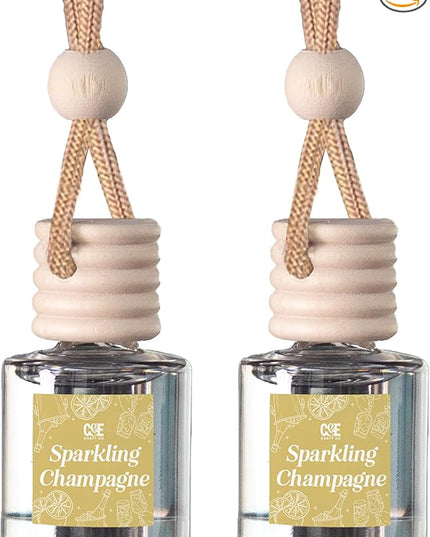 C&E Craft Co Hanging Car Air Freshener Diffuser 2 Pack, Long Lasting Fragrance Oil Car Freshener, Glass Bottle Auto Air Freshener, Made in USA (Sparkling Champagne)