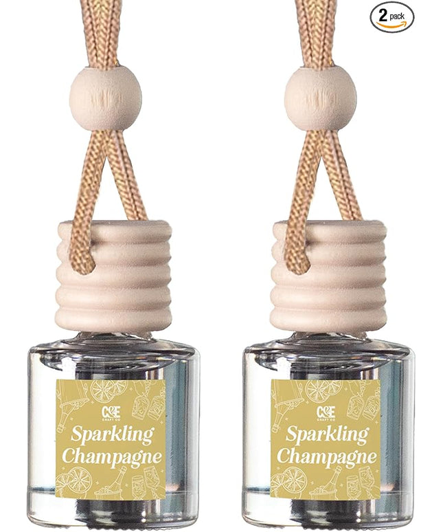 C&E Craft Co Hanging Car Air Freshener Diffuser 2 Pack, Long Lasting Fragrance Oil Car Freshener, Glass Bottle Auto Air Freshener, Made in USA (Sparkling Champagne)