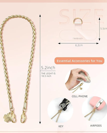 ROCONTRIP Metal Phone Lanyard with Gold Chain Detachable Phone Chain Wristlet with 2 Tether Tabs Universal iPhone Wrist Strap Premium Metal Buckles,Non-Rust,Unbreak iPhone Wristlet For Travel Shopping