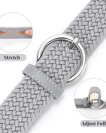 JASGOOD Women Men Braided Woven Elastic Stretch Belt Golf Canvas Casual Belt for Jeans Pants