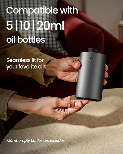 Waterless Essential Oil Diffuser, Rechargeable Scent Diffusers with 3 Mist Levels & Timers, Portable Aromatherapy Diffuser for Home Car Room Studio Office, Iron Grey Metal
