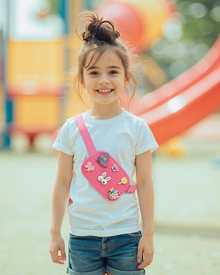 Cute Diy Pink Waist Fanny Pack for Girls, Crossbody Bag Purse Belt Bag,Dance Recital Birthday Gifts for 3 4 5 6 7 8 9 10 11 12 Year Old Kids. (916Rose Red)