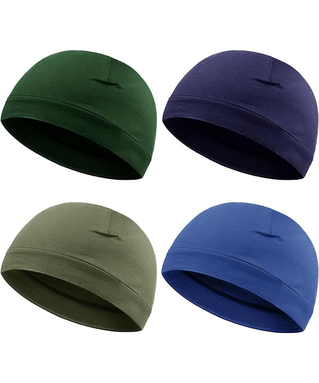 Syhood 4 Pcs Cotton Skull Caps for Men Women Breathable Beanie Thin Sleep Hat Night Running Cap Helmet Liner for Cycling Gym
