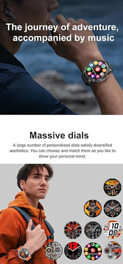 Military Smart Watch, 1.75" Crystal Ultra-Clear AMOLED Display,Spo2 Blood Oxygen Heart Rate Monitor Super Long Standby 730mAh Battery, Bluetooth Calling,LED Flashlight,IP68 Waterproof (Black)