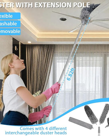 THINKWORK Microfiber Duster for Cleaning Car Cleaning Kit, Car Interior Detailing Kit with High Power Handheld Vacuum Cordless, Ceiling & Fan Duster for Home Cleaning
