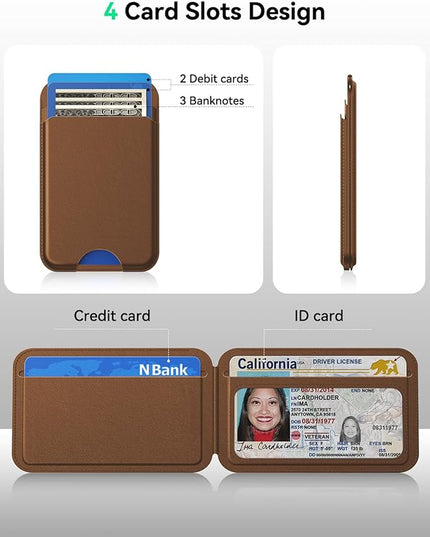 Fanseesy for MagSafe Wallet with Stand, 5 Card Holder, Slim Leather Magnetic Wallet for iPhone 17/16/15/14/13/12 Pro Max Plus Air Series, 3 Card Slots & 1 Cash Slot,Coffee