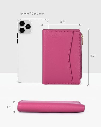 Oak Leathers Leather Wallet For Women - Small RFID Coin Purse Credit Card & ID Holder for Ladies, Gift for Women's, Bifold Wallets (Nappa Pink)