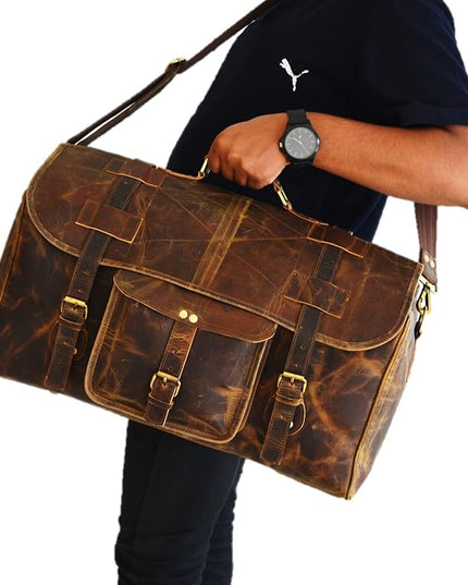 Urban Dezire Leather Duffel Travel Gym Overnight Weekend Leather Bag Sports Cabin