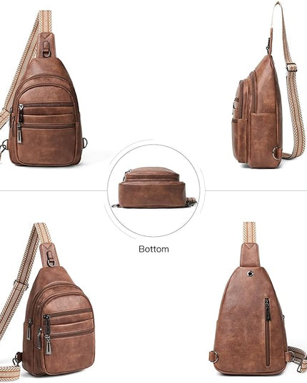 Sling Bag for Women Crossbody Bags Fanny Packs Over Shoulder Bag Sling Purse Backpack Vegan Leather Travel Brown