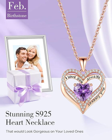 S925 Sterling Silver Necklace for Women, Wife Jewelry Rose Gold, Mom Birthday Valentines Mothers Day Gifts, Girlfriend Necklaces, Daughter Heart Jewel, Anniversary for Her