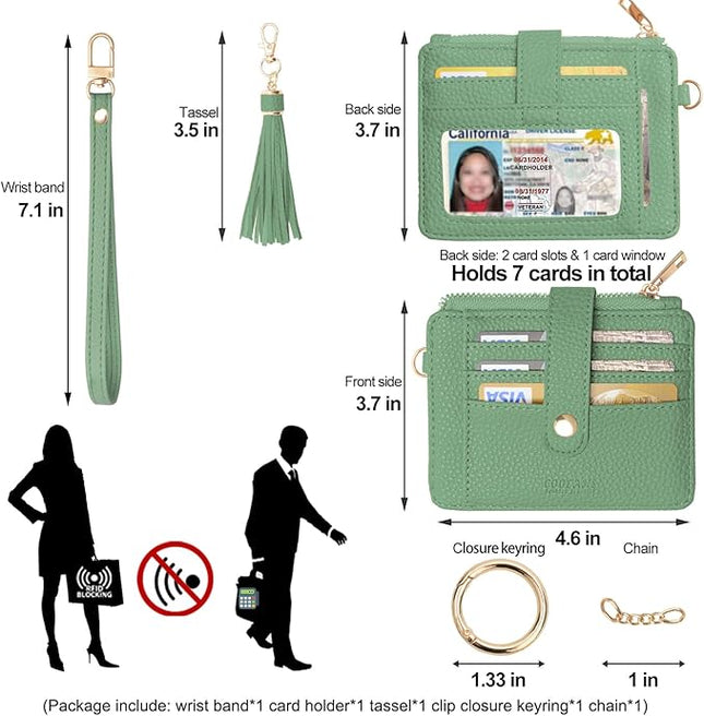 COOLANS Silicone Bracelet Wristlet Wallet Credit Card Holder RFID,ID Window,Key Ring Tassel,Slim Wallet Women Keychain Purse