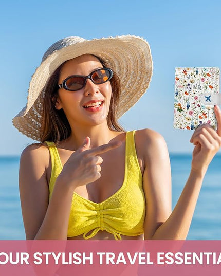 Passport Holder for Travel Essentials, RFID Blocking Leather Cover Wallet with Magnetic Closure, Aesthetic & Cute Passport Book Case for Women and Men - Wildflower