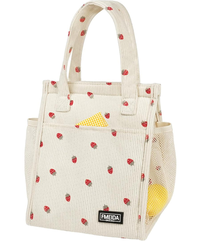 Fmeida Insulated Lunch Bag Women, 6.75L Small Lunch Bags with Multiple Pockets, Reusable Thermal Cooler Tote for Work, Office, Picnic, Travel | Hook and Loop Closure, Strawberry