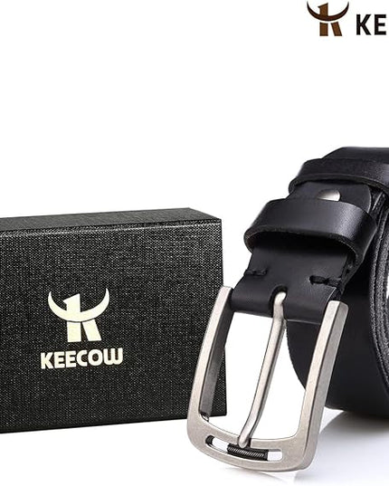 KEECOW Men's 100% Italian Cow Leather Belt Men With Anti-Scratch Buckle,Packed in a Box