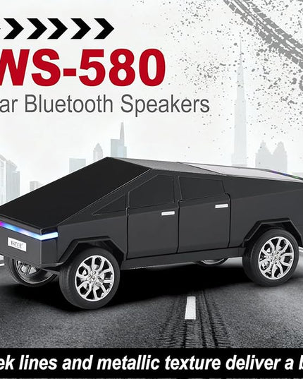 Futuristic Shapes Truck Bluetooth Speaker with LED Display Screen – TWS Stereo, FM Radio, USB/TF Playback, LED Headlights, Built-in Mic, Gift for Car Lovers, Model Collectors & Tech Fans (Black)