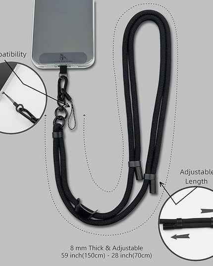 Adjustable Cell Phone Lanyard Crossbody Smartphone Strap Soft Rope Phone Lanyard for Around the Neck Holder (Black)
