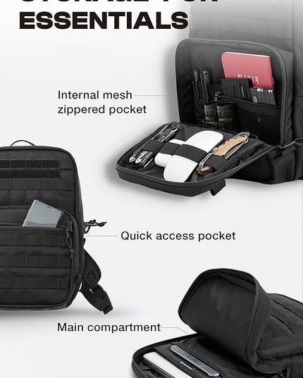 Cargo Works® 14" Black Tactical Laptop Backpack For Men, Small Backpack with MOLLE Attachments, EDC Compact Tactical Backpack