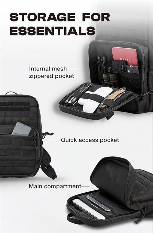 Cargo Works® 14" Black Tactical Laptop Backpack For Men, Small Backpack with MOLLE Attachments, EDC Compact Tactical Backpack