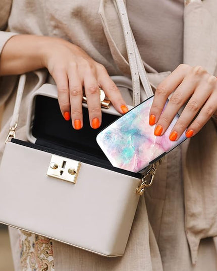 Atufsuat Credit Card Holder, Mini Aluminum Card Wallet RFID Blocking Slim Metal Hard Card Case for Women Men, Colorful Marble