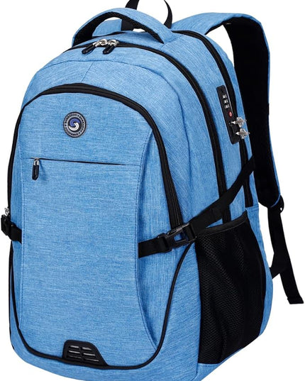 SHRRADOO Anti Theft Laptop Backpack Travel Backpacks with usb Charging Port for Women Men High School College Backpack Computer Bag Fits 17 Inch Laptop,Sky Blue