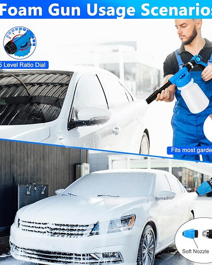 THINKWORK Car Wash Kit, Car Detailing Kit with Foam Gun, Car Wash Brush Mop and Large Folding Bucket Suitable for Car Cleaning, Blue Car Wash Set Gift for Men and Women