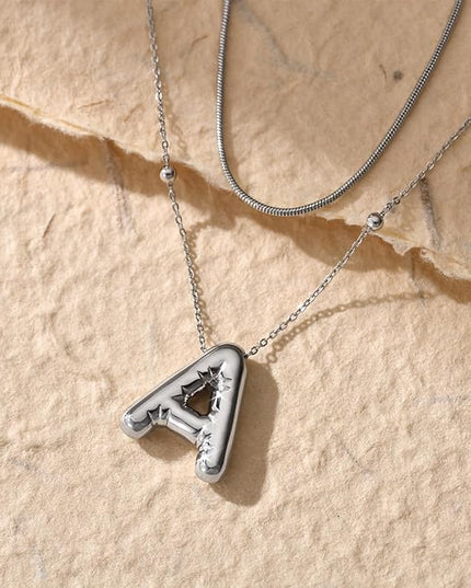 LUCA SMITH Initial Necklaces for Women, Dainty Balloon Bubble Letter, Name Letter Alphabet Pendant Layered Choker Chain Jewelry Gift
