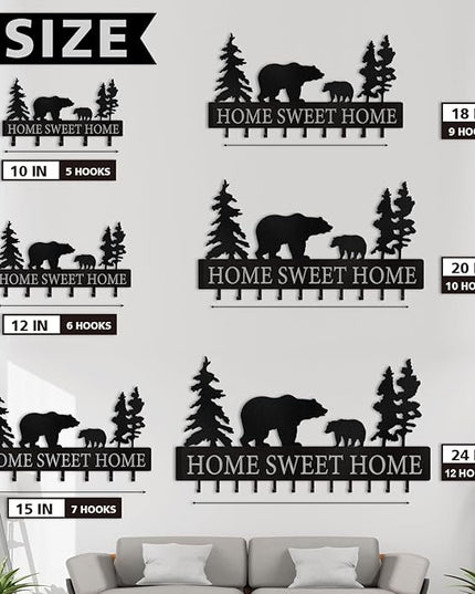 Personalized Key Holder for Wall - Metal Bear Key Rack Wall Mounted with Hooks - Key Holder Hooks Organizer Coat Rack - Animal Theme Hooks Sweet Home Decor for Storage, Hallway, Bedroom, Office
