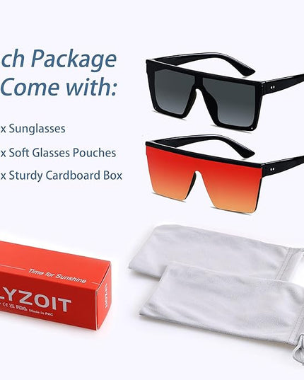LYZOIT Square Oversized Sunglasses for Women Men Big Flat Top Fashion Shield Large UV Protection Rimless Shades