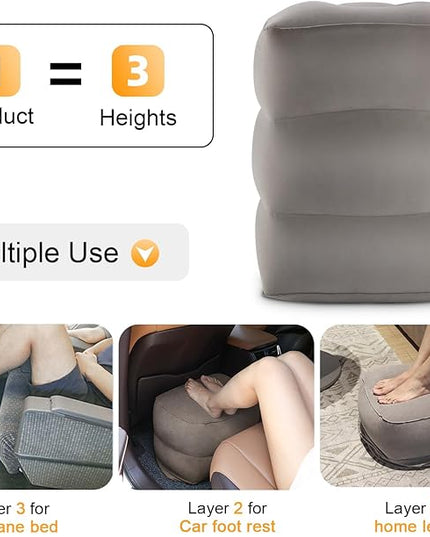 Inflatable Travel Foot Rest Pillow, Kids Airplane Bed, Adjustable Height Leg Pillow for Air Travel, Make a Flat Bed for Kids and Toddlers, Great for Airplane, Train, Car（Grey, 1 Pack）