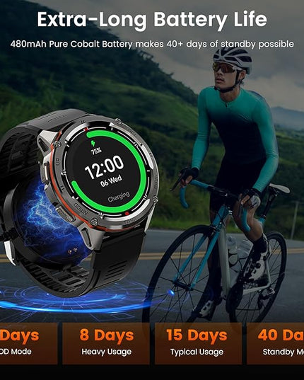 AMAZTIM GPS Smart Watch for Men, 6 Satellite Positioning, Compass, Stainless Steel Body, 50M Waterproof, 470mAh Extra-Large Battery, Answer/Make Call, 1.43" AMOLED Screen, Compatible for Android iOS