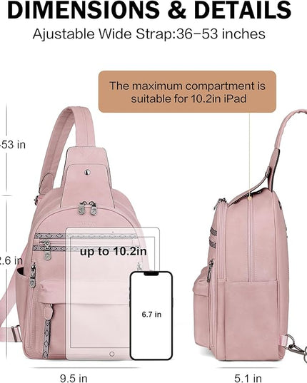 FADEON Large Sling Bag for Women, Leather Crossbody Purse Designer Anti Theft Sling Backpack, RFID Fanny Packs for Travel
