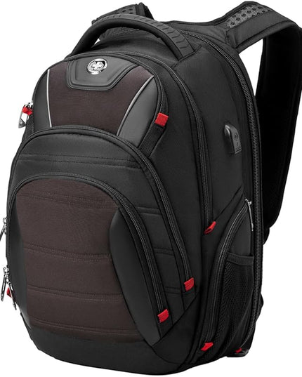 Swissdigital Design Men's Laptop Backpack for Man，Large Capacity Business Travel Backpack Black/Brown | J14-32