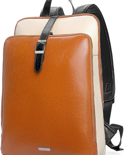 CLUCI Leather Backpack for Women, 15.6 inch Laptop Bag, Large Genuine Work Backpack Travel Back