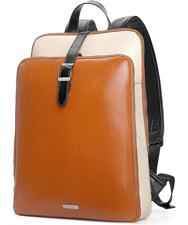 CLUCI Leather Backpack for Women, 15.6 inch Laptop Bag, Large Genuine Work Backpack Travel Back