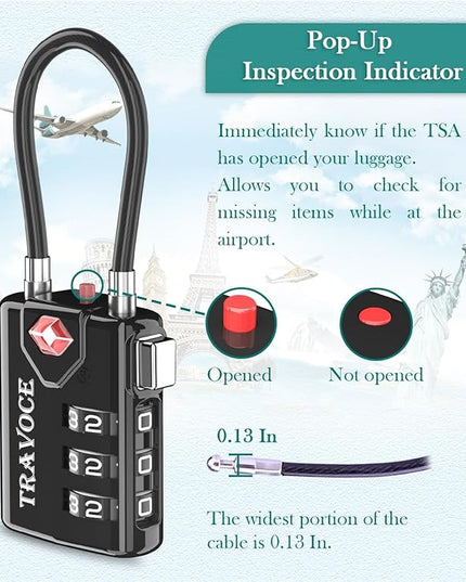 TSA Approved Luggage Locks, Travel Locks Which Also Work Great as Gym Locks, Toolbox Lock, Backpack and More, Black 10 Pack