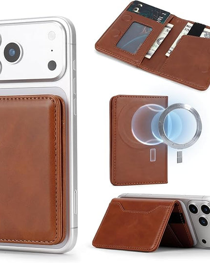 ASAPDOS For MagSafe Wallet,Magnetic Card Holder RFID Blocking Wallet with 5 Card Slots & Cash Pocket For iPhone 17/16/ 15/14/ 13/12/ Pro/Max/Plus/Air Brown