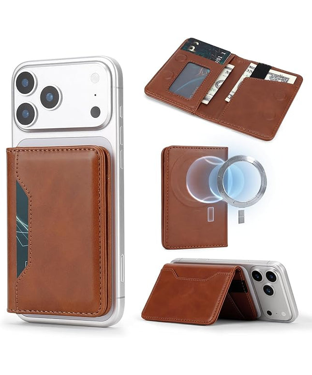 ASAPDOS For MagSafe Wallet,Magnetic Card Holder RFID Blocking Wallet with 5 Card Slots & Cash Pocket For iPhone 17/16/ 15/14/ 13/12/ Pro/Max/Plus/Air Brown