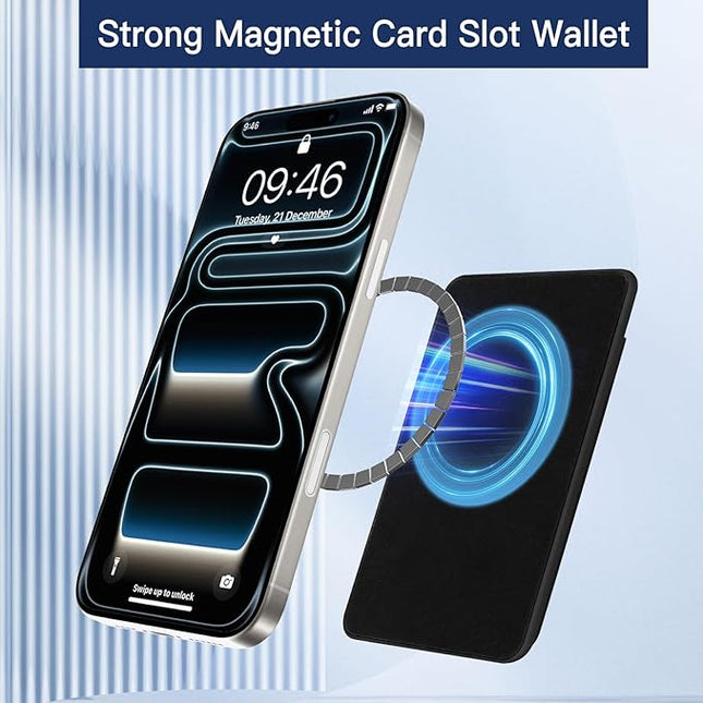 Stronger Magnetic Card Slot Wallet for iPhone 17/16/15/14/13/12 Series (Not for 13/12 Mini), Checkered Pattern Hard Card Holder Fit 3 Cards Compatible with Magsafe Accessories, Black