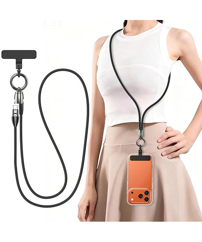 Phone Lanyard Crossbody USB C Cable, PD 240W USB C to USB C Cables, Anti Theft Phone Strap Universal Cell Phone Neck lanyard for iPhone/Samsung/Android Phones, Daily & Outdoor Activities(Black/3.93ft)