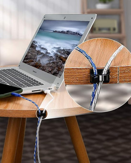 SOULWIT 50 Pcs Self Adhesive Cable Management Clips, Cable Organizers Sticky Wire Clips Cord Holder for TV PC Laptop Ethernet Cable Desktop Home Office (Black)