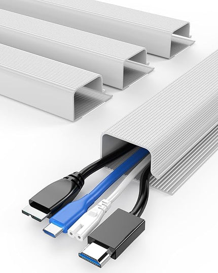 DELAMU 4 Pack Cable Management Under Desk - Office & Home Cable Organizer,J-Channel Cable Management for Clutter-Free Environment,Cable Management Kit,Cord Organizer for Desk,Cord Management,4X15.7in